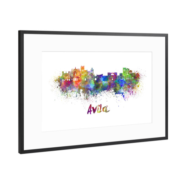 Poster mit Rahmen Schwarz (Metallic) "AVILA Skyline in watercolor-b" artboxONE - Städte,Reise,Abstrakt,Architektur