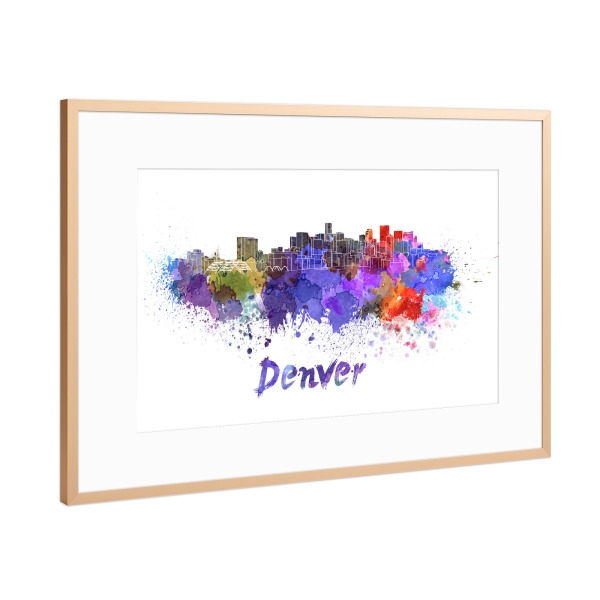 Poster mit Rahmen Kupfer "DENVER skyline in watercolor-b" artboxONE - Städte,Abstrakt,Architektur