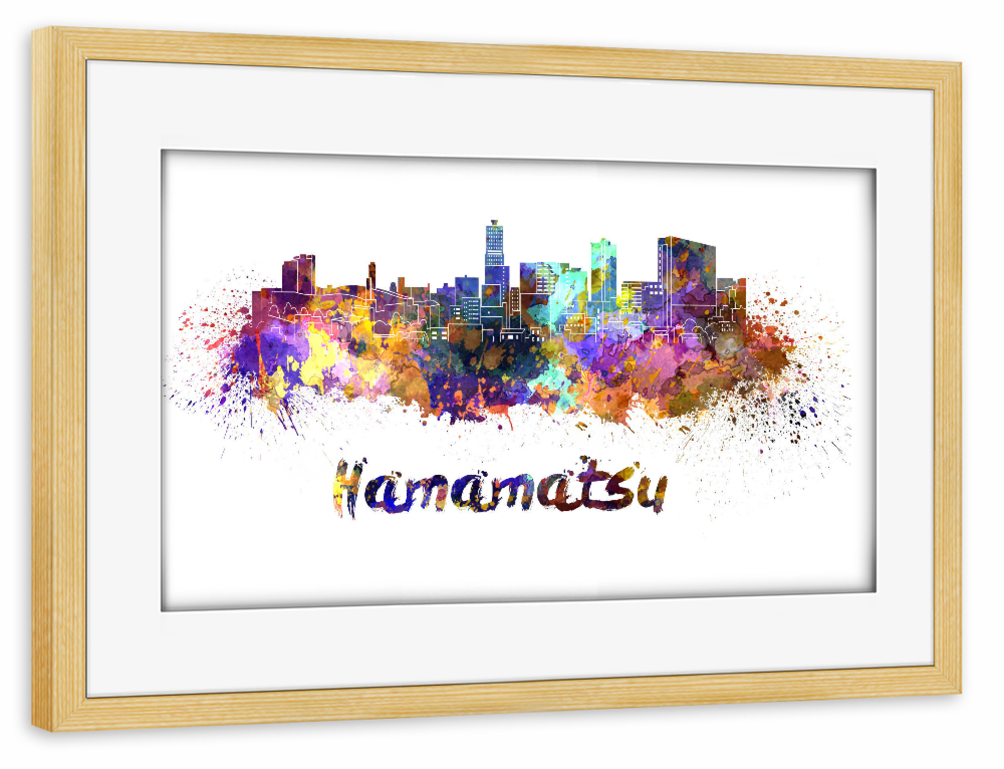 Poster mit Rahmen kiefer "HAMAMATSU skyline in watercolor" artboxONE - Städte,Abstrakt,Architektur