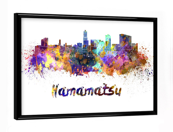 Poster mit schwarzem Rahmen "HAMAMATSU skyline in watercolor" artboxONE - Städte,Abstrakt,Architektur