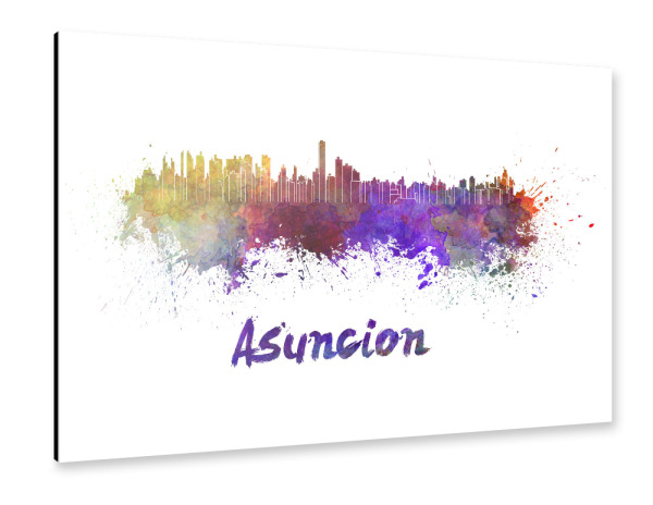 Alu-Dibond "ASUNCION Skyline in watercolor-b" 30x20 cm artboxONE