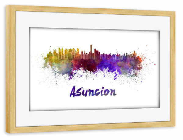 Poster mit Rahmen kiefer "ASUNCION Skyline in watercolor-b" artboxONE - Städte,Reise,Abstrakt,Architektur