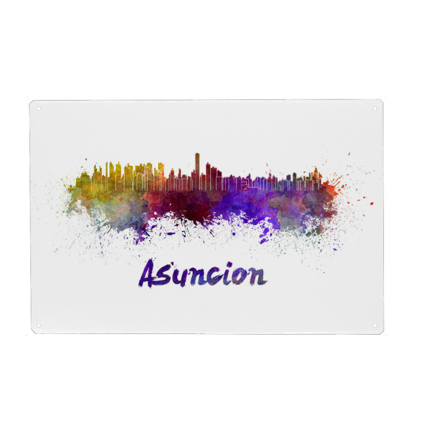 Holzbild "ASUNCION Skyline in watercolor-b" artboxONE - Städte,Reise,Abstrakt,Architektur