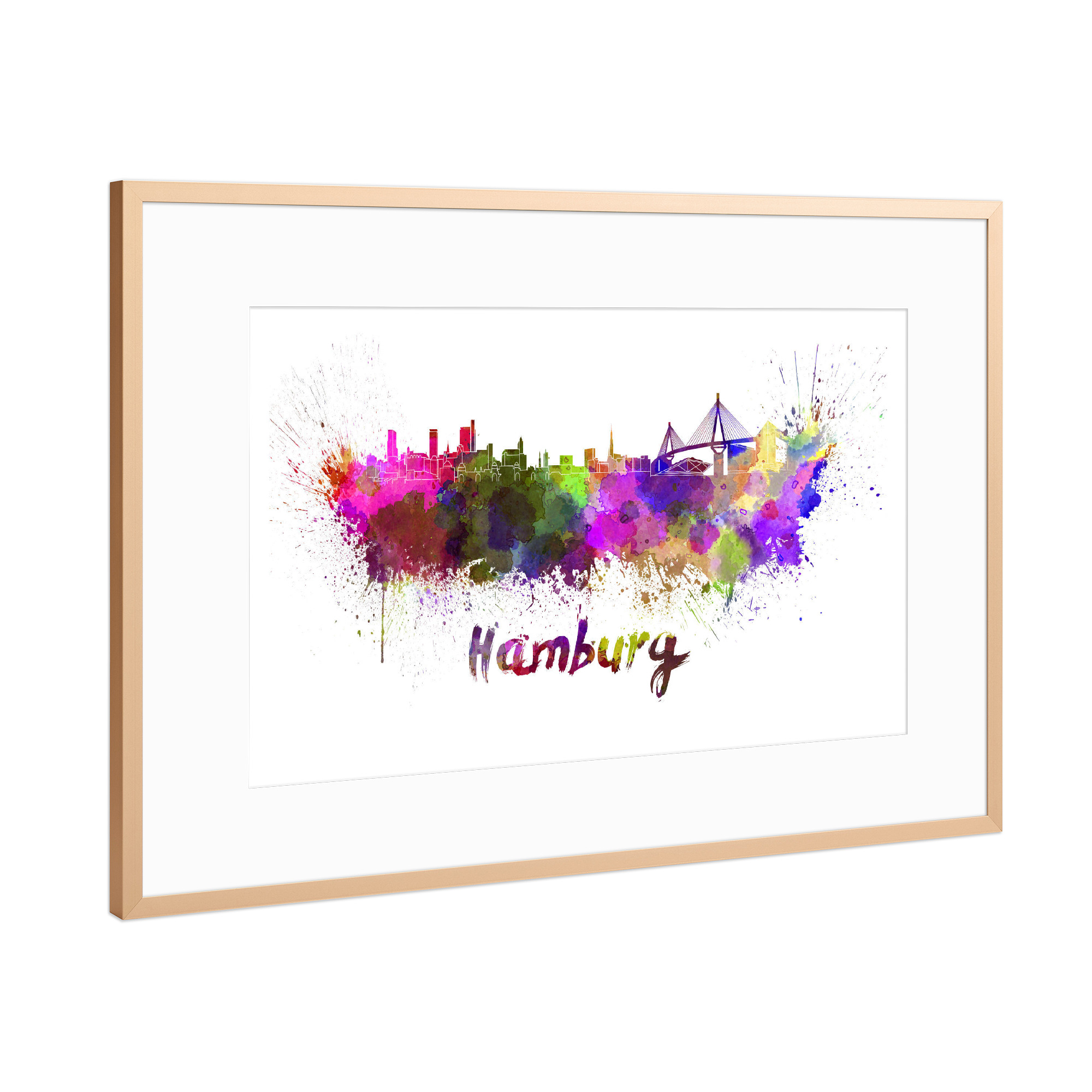 Poster mit Rahmen Kupfer "HAMBURG skyline in watercolor-b" artboxONE - Städte,Abstrakt,Architektur