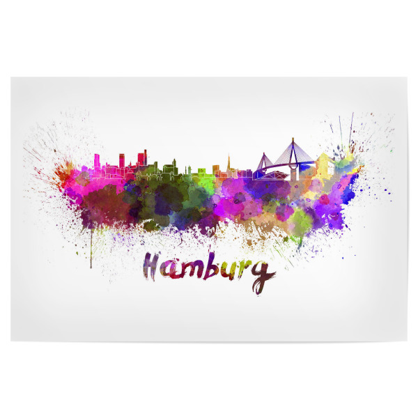Poster 30x20 cm "HAMBURG skyline in watercolor-b" artboxONE - Städte,Abstrakt,Architektur