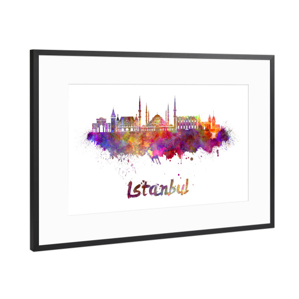 Poster mit Rahmen Schwarz (Metallic) "ISTANBUL-2 skyline in watercolor" artboxONE - Städte,Abstrakt,Architektur
