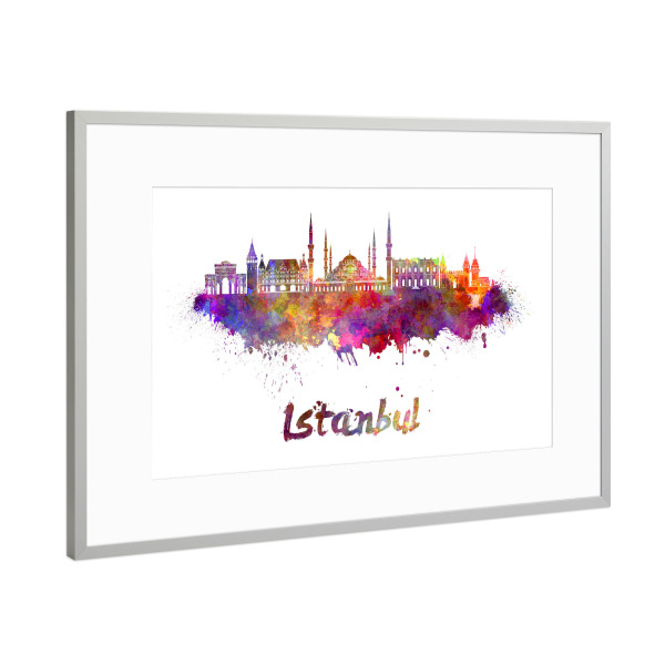 Poster mit Rahmen Silber "ISTANBUL-2 skyline in watercolor" artboxONE - Städte,Abstrakt,Architektur