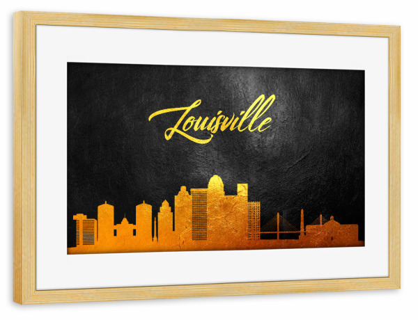 Poster mit Rahmen kiefer "Louisville Kentucky Gold Skyline" artboxONE - Städte - Louisville,Kentucky,Gold,Skyline,City,Stadt