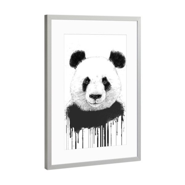 Poster mit Rahmen Silber "Graffiti panda" artboxONE - Tiere