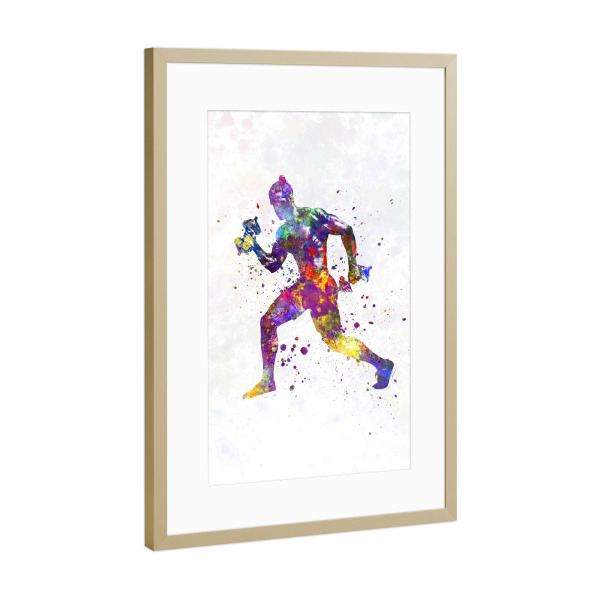 Poster mit Rahmen Gold "Practicing fitness in watercolor" artboxONE - Abstrakt,Sport