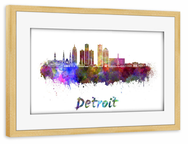 Poster mit Rahmen kiefer "DETROIT skyline in watercolor-b" artboxONE - Städte,Abstrakt,Architektur