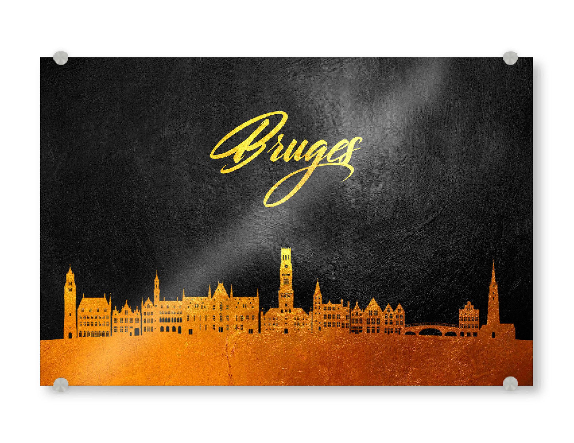 Acrylglasbild "Bruges Belgium Gold Skyline" artboxONE - Städte - Gold,Skyline,Bruges,Belgium,Belgien,City,Stadt