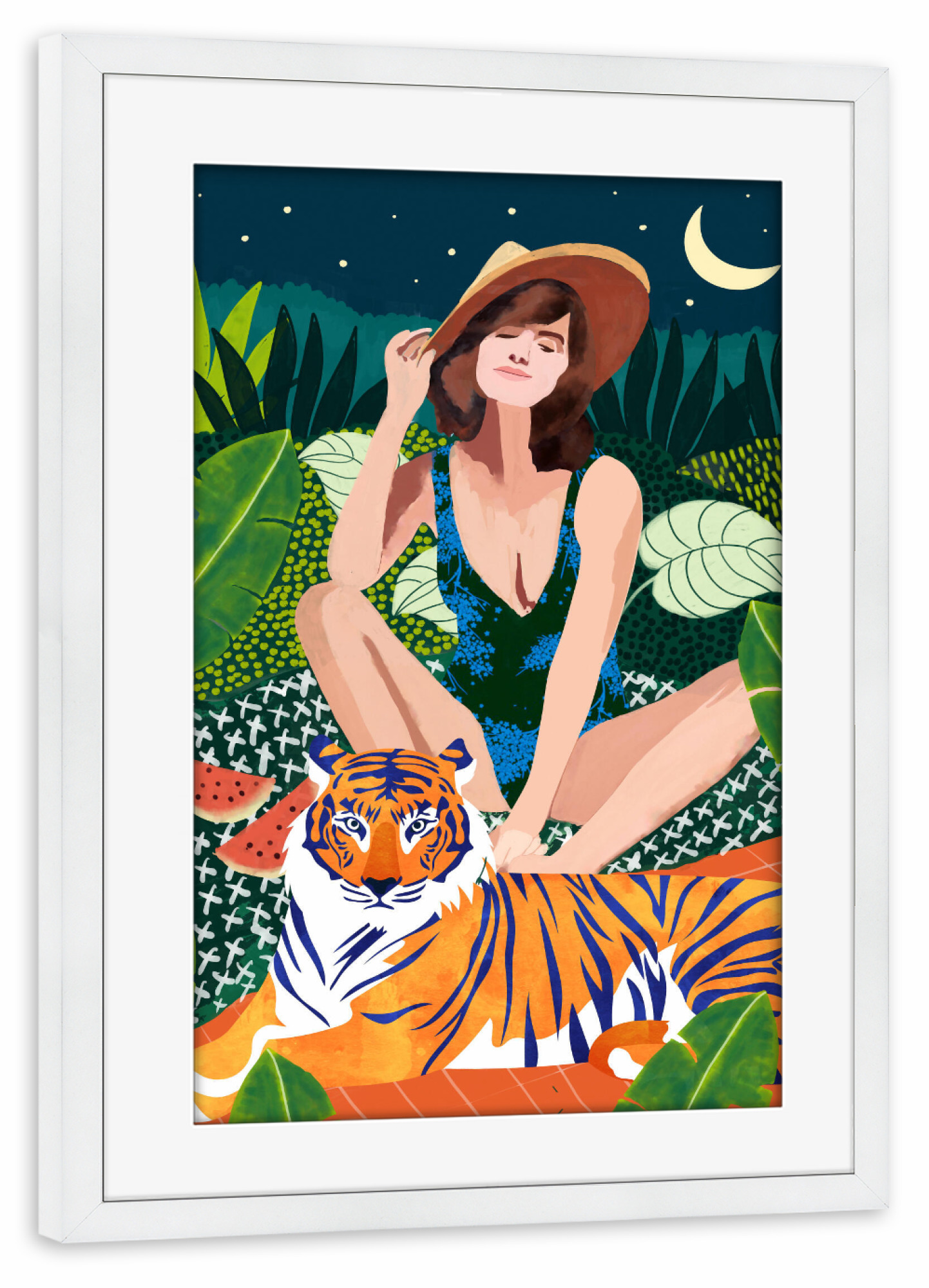 Poster mit Rahmen weiß "Living In The Jungle" artboxONE - Tiere,Menschen