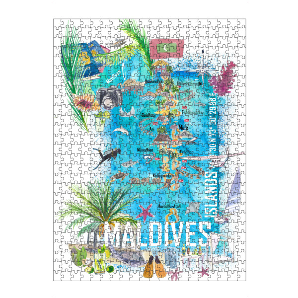 Puzzle Ravensburger "Maldives Islands Illustrated Map" artboxONE - Reise,Reise / Strand und Meer,Buchstaben / M,Kartografie