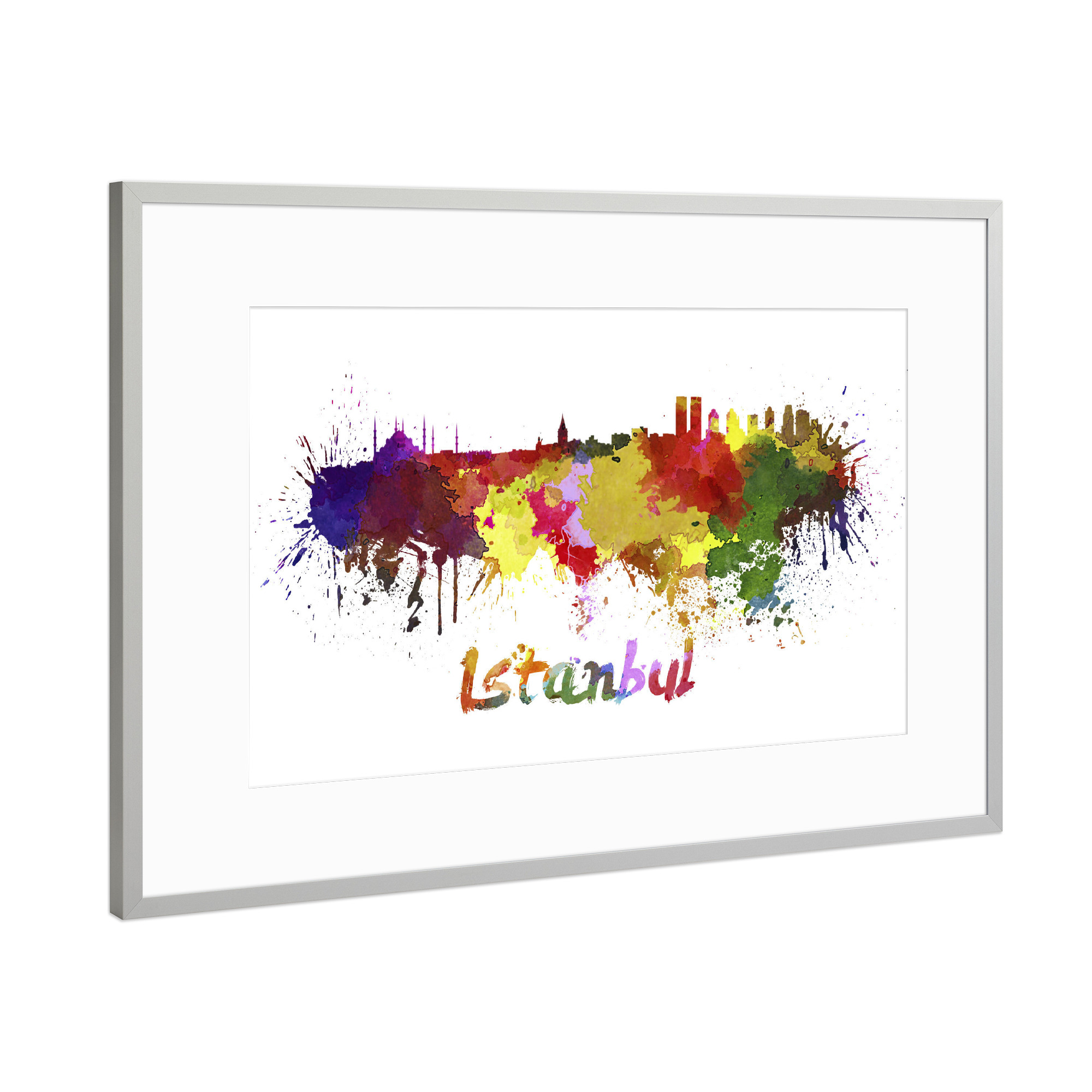 Poster mit Rahmen Silber "ISTANBUL skyline in watercolor" artboxONE - Städte,Abstrakt,Architektur