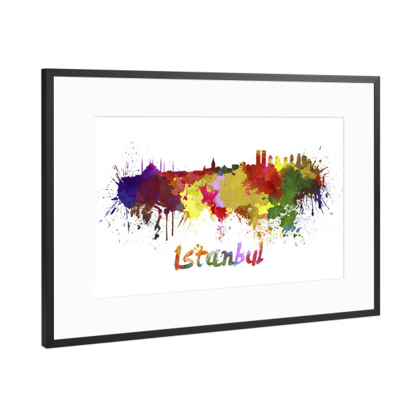 Poster mit Rahmen Schwarz (Metallic) "ISTANBUL skyline in watercolor" artboxONE - Städte,Abstrakt,Architektur