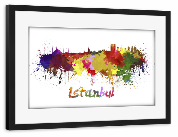 Poster mit Rahmen schwarz "ISTANBUL skyline in watercolor" artboxONE - Städte,Abstrakt,Architektur