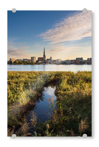 Acrylglasbild "Schilf, Warnow, Stadt" artboxONE - Natur,Reise,Architektur,Städte / Weitere