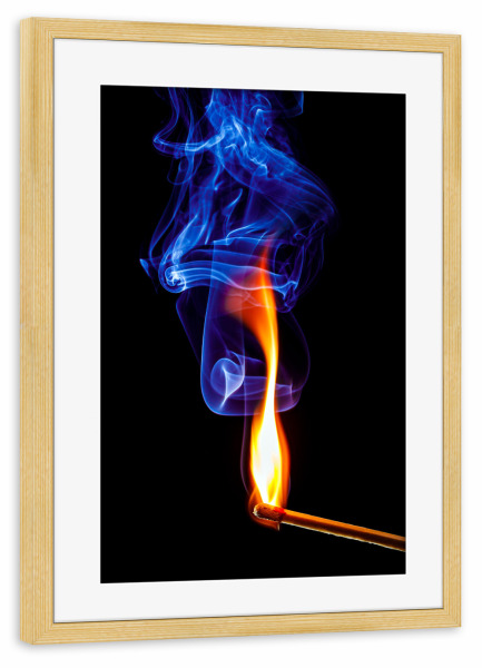 Poster mit Rahmen kiefer "Der Blaue Rauch" artboxONE - Natur - Flamme,Rauch,Streichholz,Feuer,Qualm,Anzünden,Zündholz,Blau,Blauer dunst
