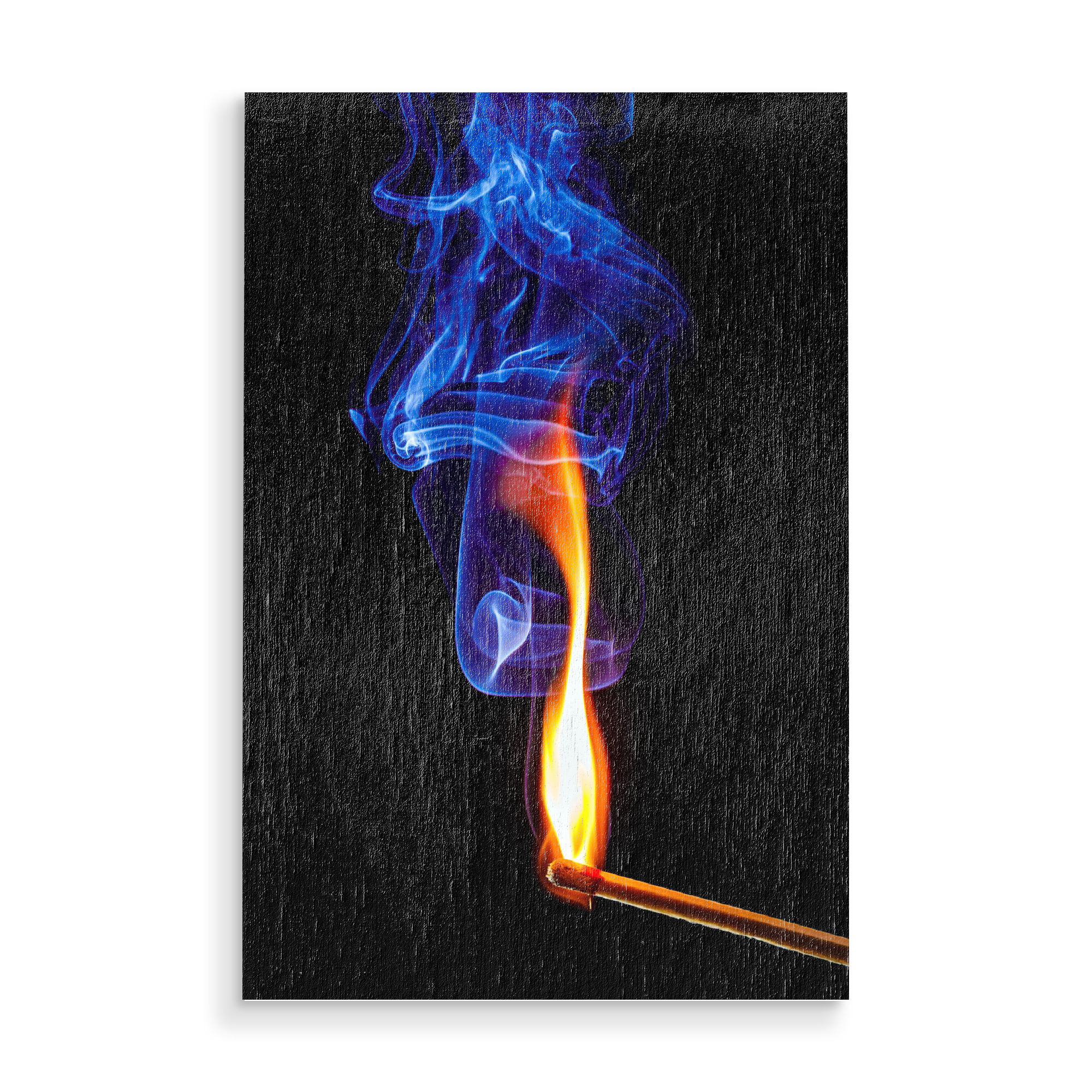 Holzbild "Der Blaue Rauch" artboxONE - Natur - Flamme,Rauch,Streichholz,Feuer,Qualm,Anzünden,Zündholz,Blau,Blauer dunst