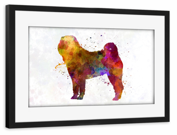 Poster mit Rahmen schwarz "Shar Pei in watercolor" artboxONE - Tiere,Abstrakt - Dog,Pet,Animal,Mammal,Watercolor,Abstract,Hund,Bunt,Colorful
