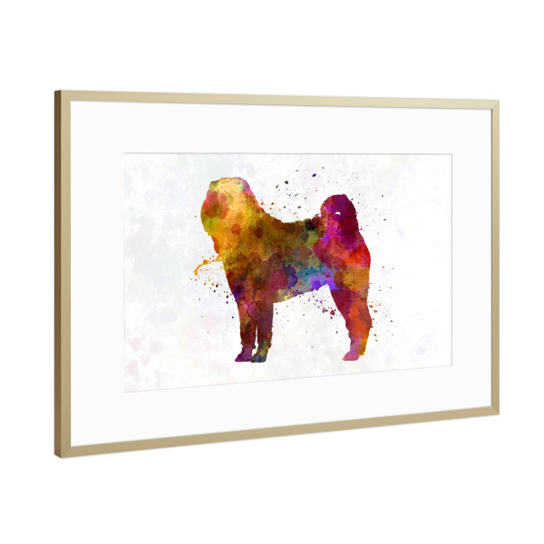Poster mit Rahmen Gold "Shar Pei in watercolor" artboxONE - Tiere,Abstrakt - Dog,Pet,Animal,Mammal,Watercolor,Abstract,Hund,Bunt,Colorful
