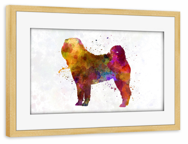 Poster mit Rahmen kiefer "Shar Pei in watercolor" artboxONE - Tiere,Abstrakt - Dog,Pet,Animal,Mammal,Watercolor,Abstract,Hund,Bunt,Colorful