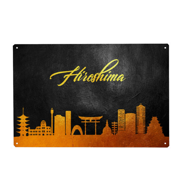 Metall Poster "Hiroshima Japan Gold Skyline" artboxONE - Städte - Hiroshima,Gold,Japan,Skyline,City,Stadt - Blechschild