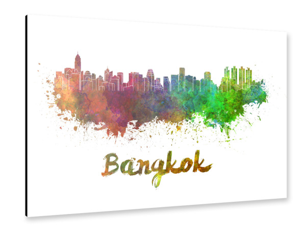 Alu-Dibond "BANGKOK skyline in watercolor-b" 30x20 cm artboxONE