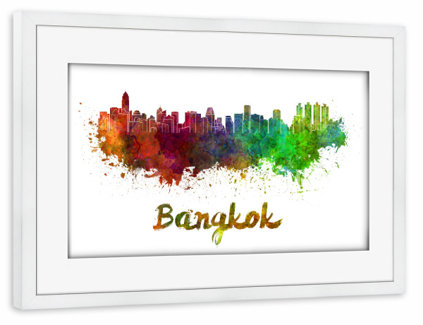 Poster mit Rahmen weiß "BANGKOK skyline in watercolor-b" artboxONE - Städte,Reise,Abstrakt,Architektur