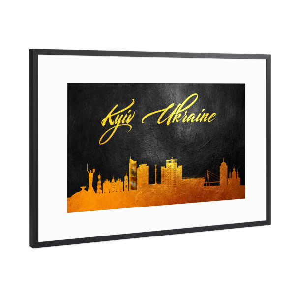 Poster mit Rahmen Schwarz (Metallic) "Kyiv Ukraine Gold Skyline" artboxONE - Städte - Gold,Skyline,Kyiv,Ukraine,City,Stadt