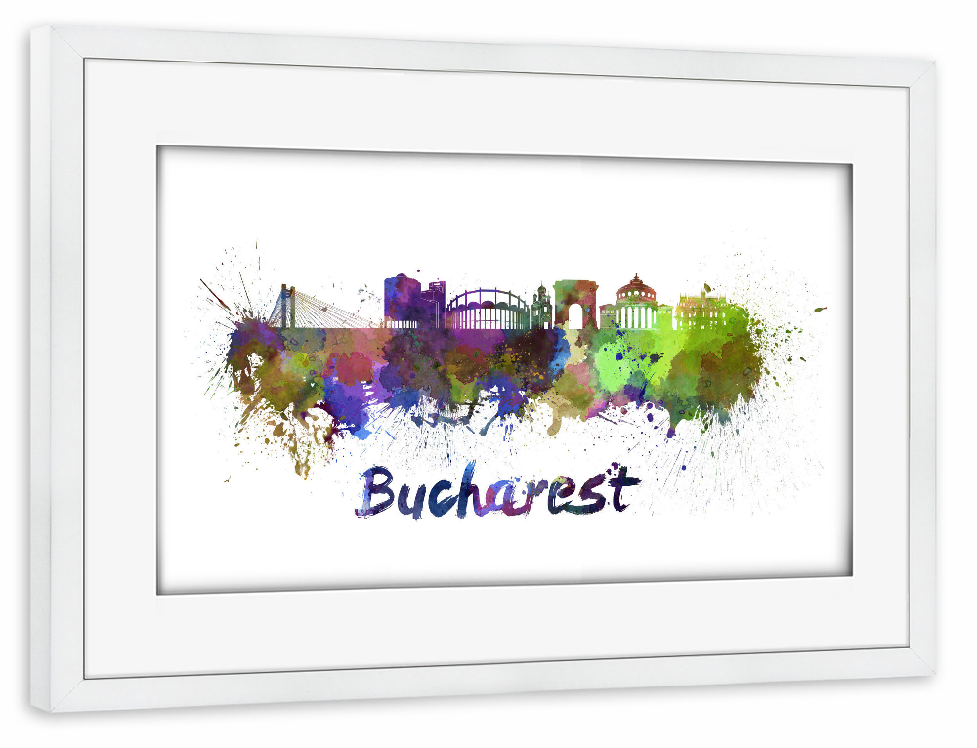 Poster mit Rahmen weiß "BUCHAREST skyline in watercolor-b" artboxONE - Städte,Reise,Abstrakt,Architektur