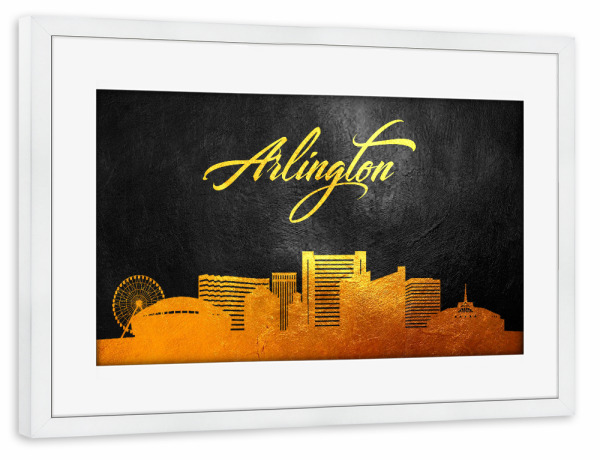 Poster mit Rahmen weiß "Arlington Texas Gold Skyline" artboxONE - Städte - Arlington,Texas,Gold,Skyline,City,Stadt