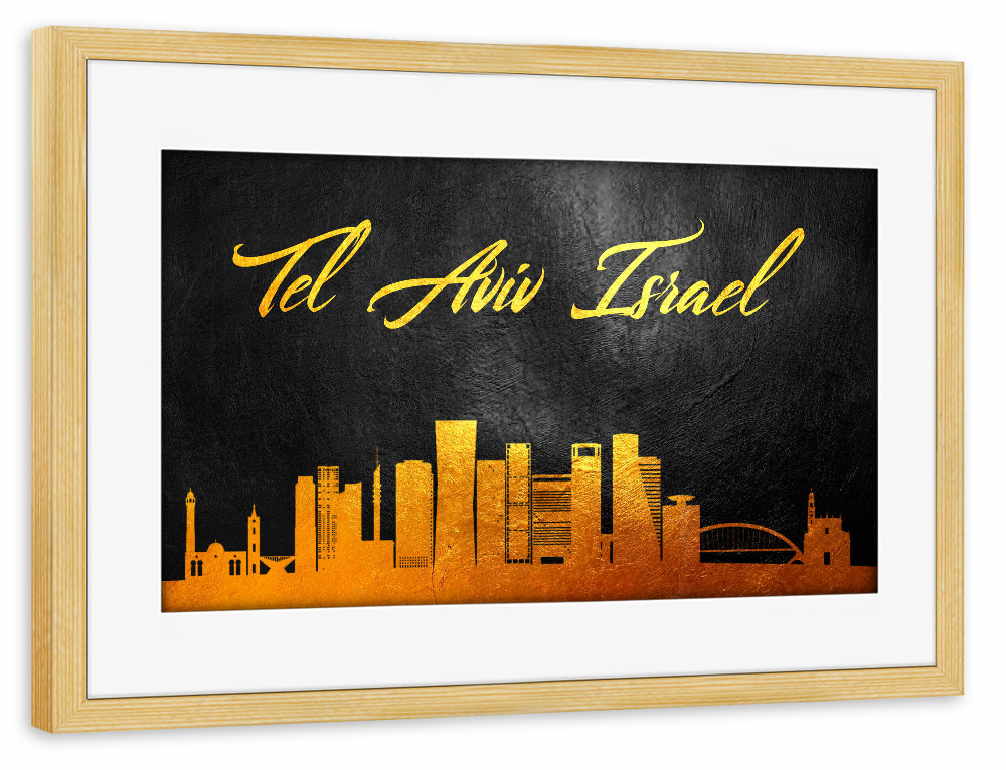 Poster mit Rahmen kiefer "Tel Aviv Israel Gold Skyline" artboxONE - Städte - Tel aviv,Israel,Gold,Skyline,City,Stadt