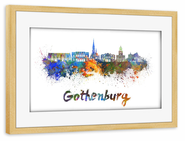 Poster mit Rahmen kiefer "GOTHENBURG skyline in watercolor-b" artboxONE - Städte,Abstrakt,Architektur