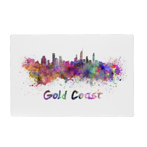 Metall Poster "GOLD COAST skyline in watercolor-b" artboxONE - Städte,Abstrakt,Architektur