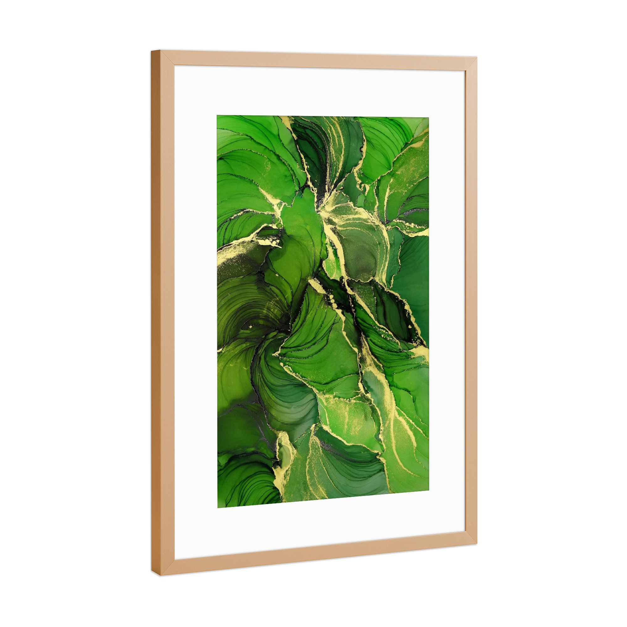 Poster mit Rahmen Kupfer "Off to the jungle" artboxONE - Floral,Abstrakt - Alcoholink,Alcoholinkart,Art,Abstract,Gold,Abstrakt,Bunt,Colorful
