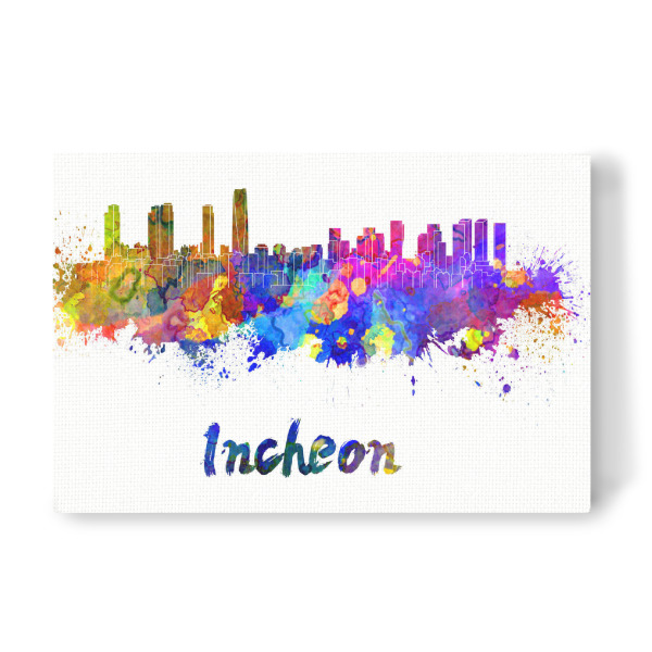 Leinwandbild "INCHEON skyline in watercolor-b" artboxONE - Städte,Abstrakt,Architektur