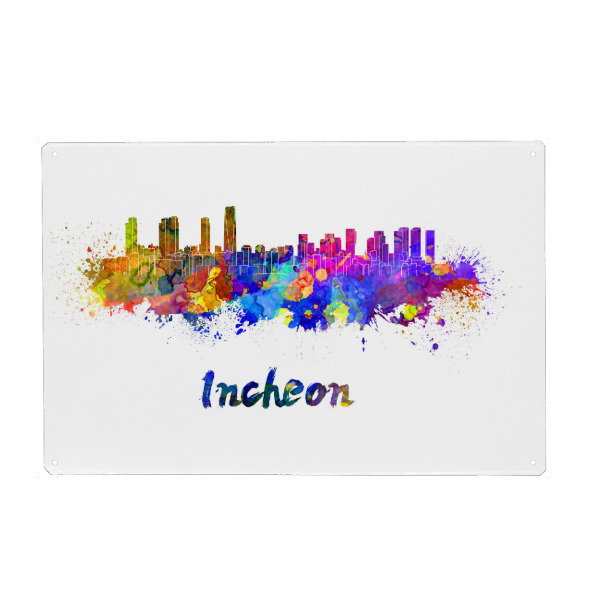 Metall Poster "INCHEON skyline in watercolor-b" artboxONE - Städte,Abstrakt,Architektur