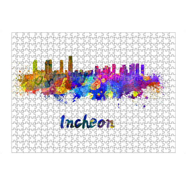 Puzzle Ravensburger "INCHEON skyline in watercolor-b" artboxONE - Städte,Abstrakt,Architektur