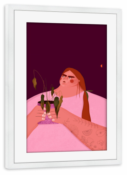 Poster mit Rahmen weiß "Oh. Ofi - Grüner Daumen" artboxONE - Natur,Floral,Menschen - Blume,Floral,Frau,Mensch,Portrait,Pflanze,Natur,Woman,Female