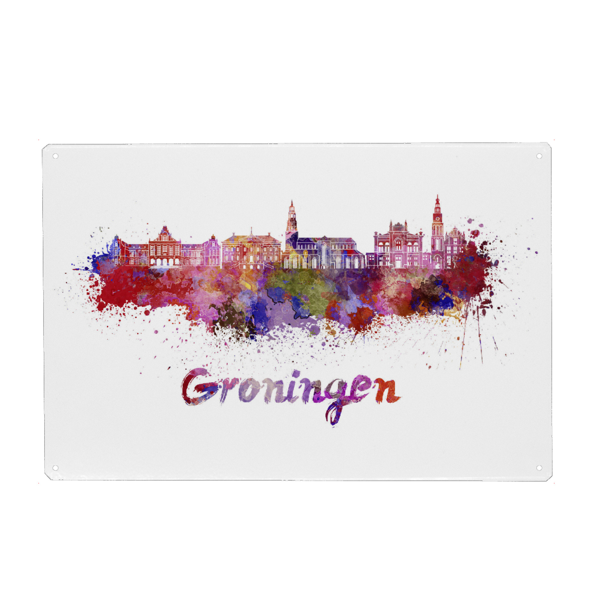 Holzbild "GRONINGEN skyline in watercolor-b" artboxONE - Städte,Abstrakt,Architektur
