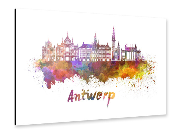 Alu-Dibond "ANTWERP Skyline in watercolor-b" 30x20 cm artboxONE