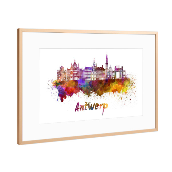 Poster mit Rahmen Kupfer "ANTWERP Skyline in watercolor-b" artboxONE - Städte,Abstrakt,Architektur,Reise / Länder