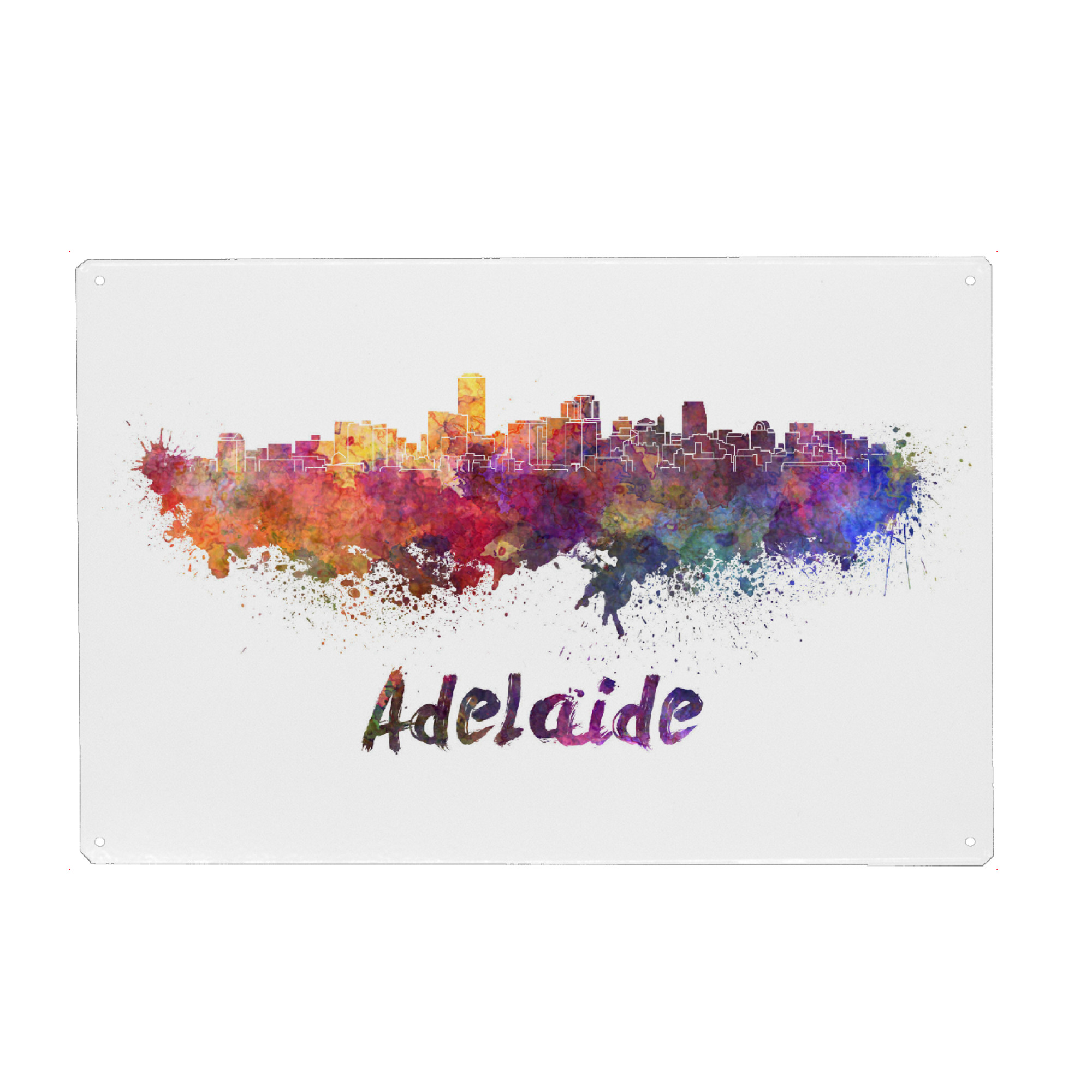 Metall Poster "ADELAIDE skyline in watercolor-b" artboxONE - Städte,Reise,Architektur