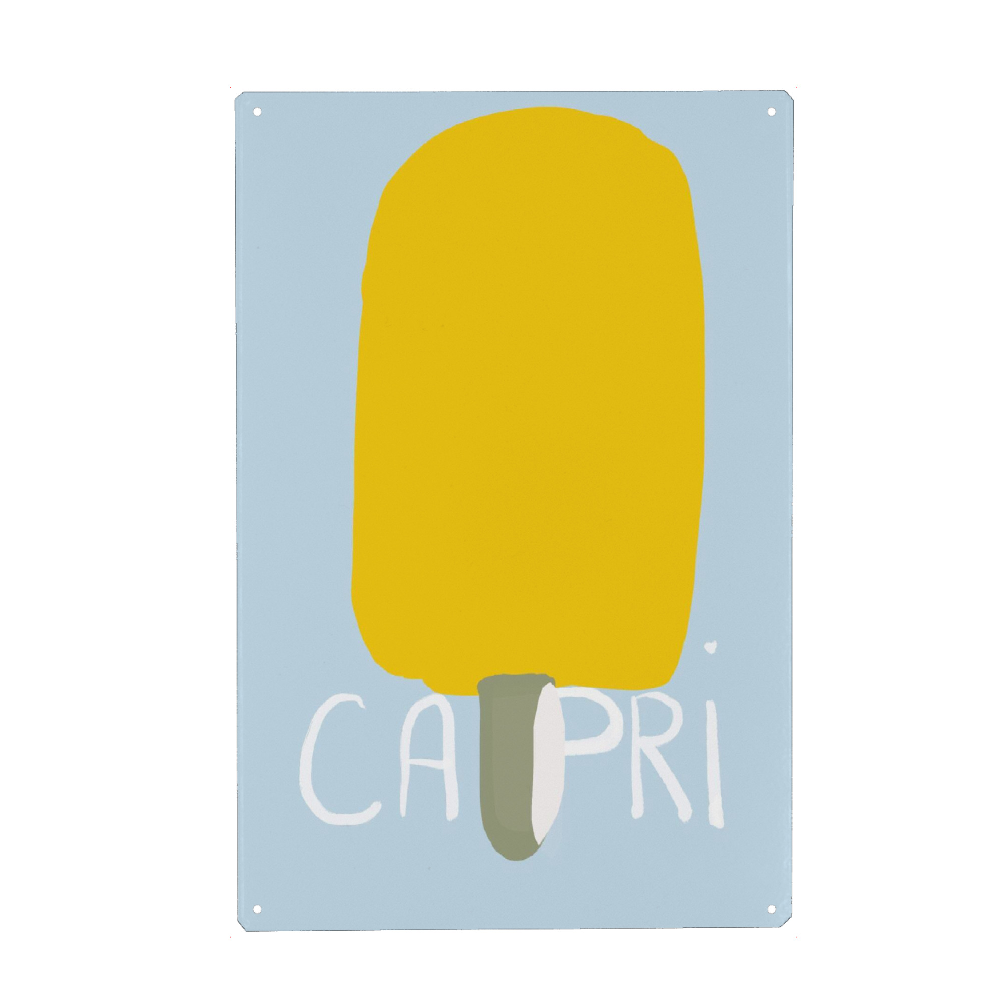 Holzbild "CAPRI LO EIS" artboxONE - Essen & Trinken - Capri,Eis,Eiscream,90er,Vintage,Retro,Kids,Kinder,Eisladen,Ice,Summer,Sommer,Hellblau,Eisdiele