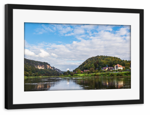 Poster mit Rahmen schwarz "Elbe, Berge und Wolken" artboxONE - Natur,Reise