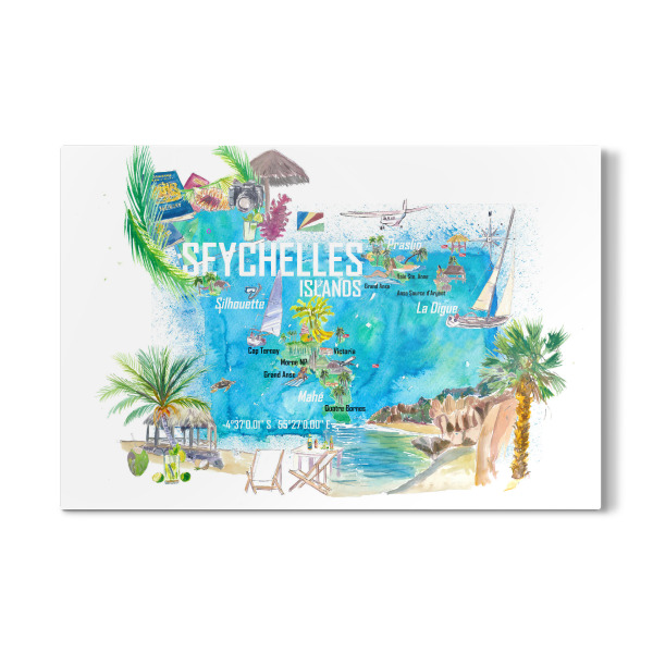 Galerie-Print "Seychelles Islands Illustrated Map" 30x20 cm artboxONE