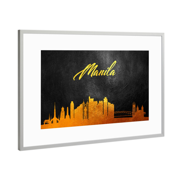 Poster mit Rahmen Silber "Manila Philippines Gold Skyline" artboxONE - Städte - Manila,Philippines,Gold,Skyline,City,Stadt
