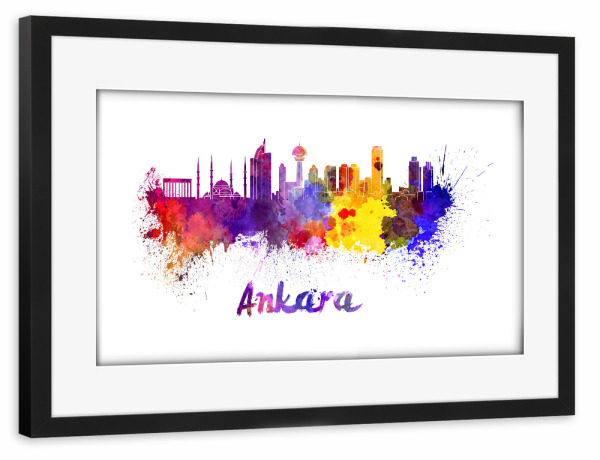 Poster mit Rahmen schwarz "ANKARA Skyline in watercolor-b" artboxONE - Städte,Reise,Abstrakt,Architektur